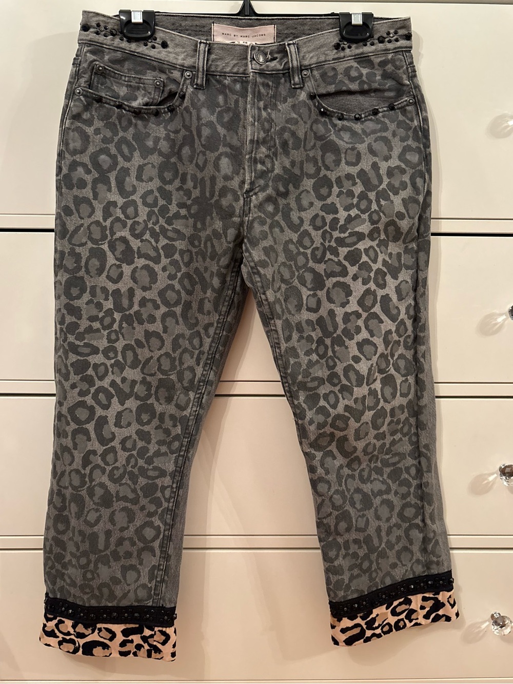 MARC BY MARC JACOBS Leopard Print Crop Jeans with Cuffed Detail